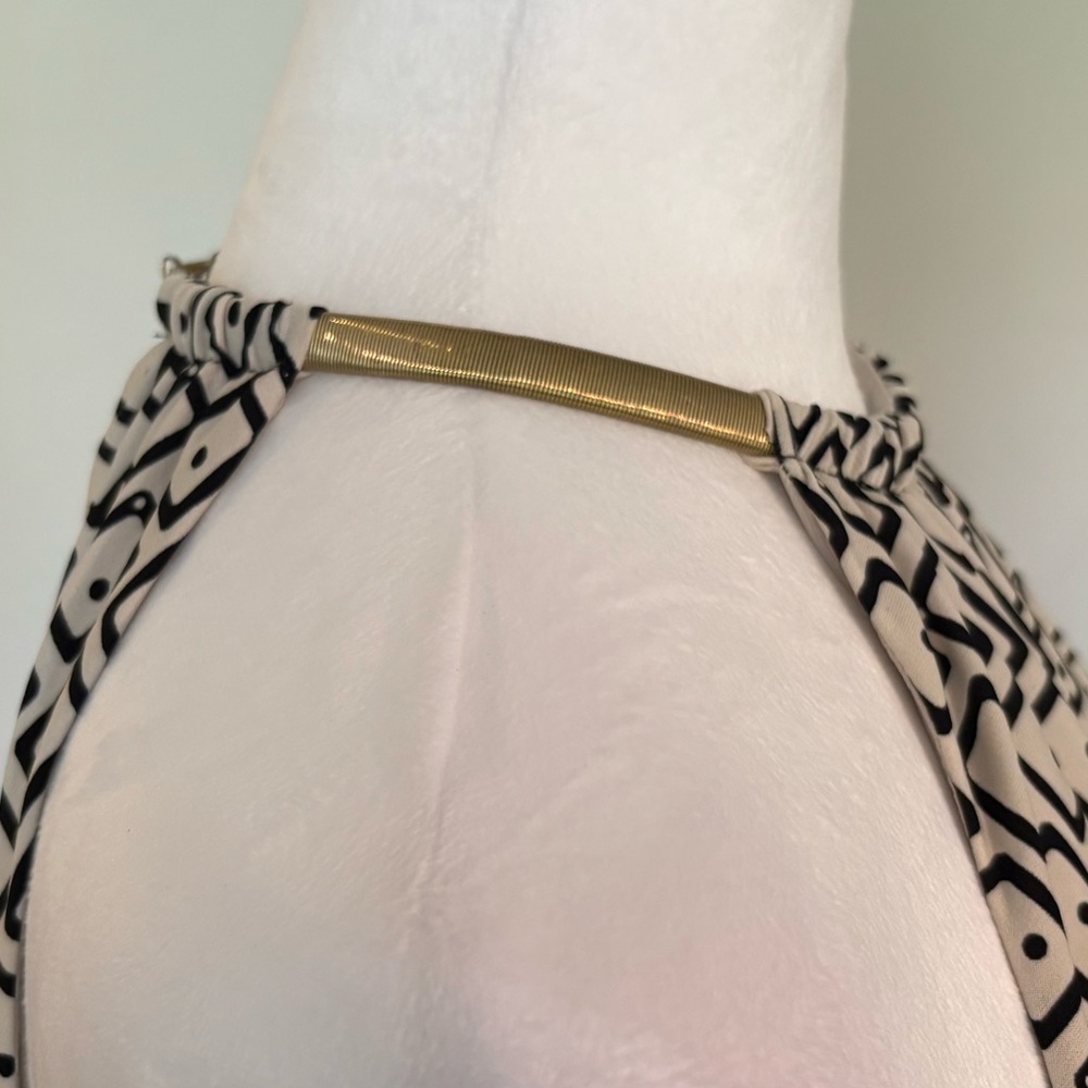 NWT, MSK, Halter Midi Dress with Gold Chain Neckline, Black/White/Blue, Size M - Picture 4 of 11